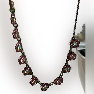 Michal Negrin Floral Crystal Necklace – Pink Vintage Romantic Style